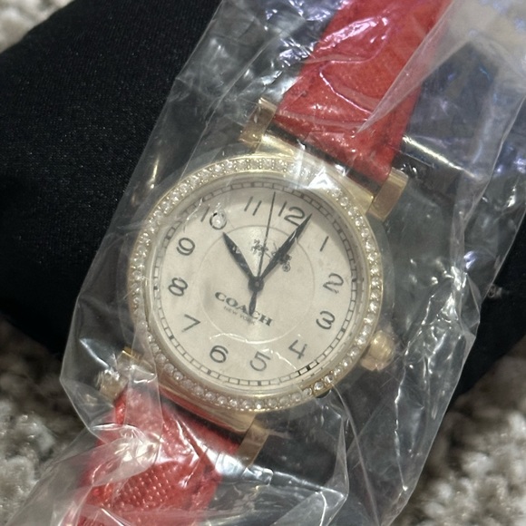 NEW|AUTHENTIC COACH MADISON GOLD RED LEATHER CRYSTALS WOMEN'S 14502400 WATCH - Picture 11 of 12